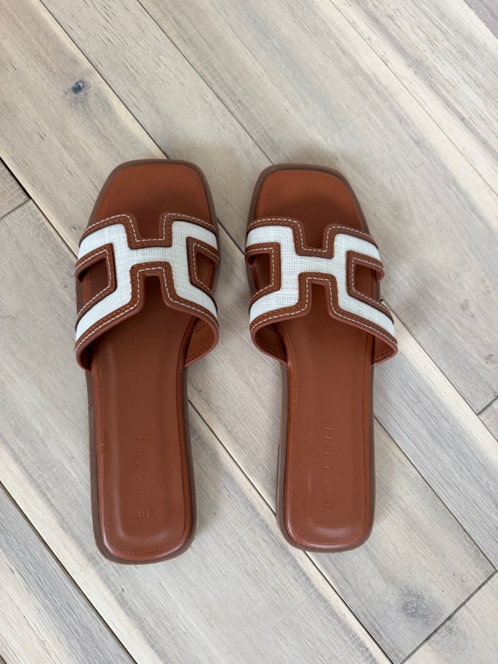 Billini Brown Slide Sandals with White Straps